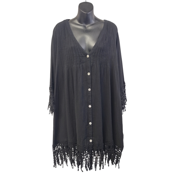 swimsuitsforall Women's Plus Size Crochet Trim Cover Up Black Size Large - Picture 4 of 13